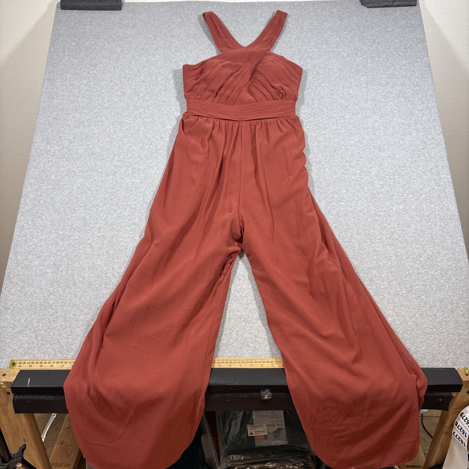 AZAZIE Sz A8 Orange BERDIE Thaiti Fitted Halter Chiffon Long Dress Jumpsuit