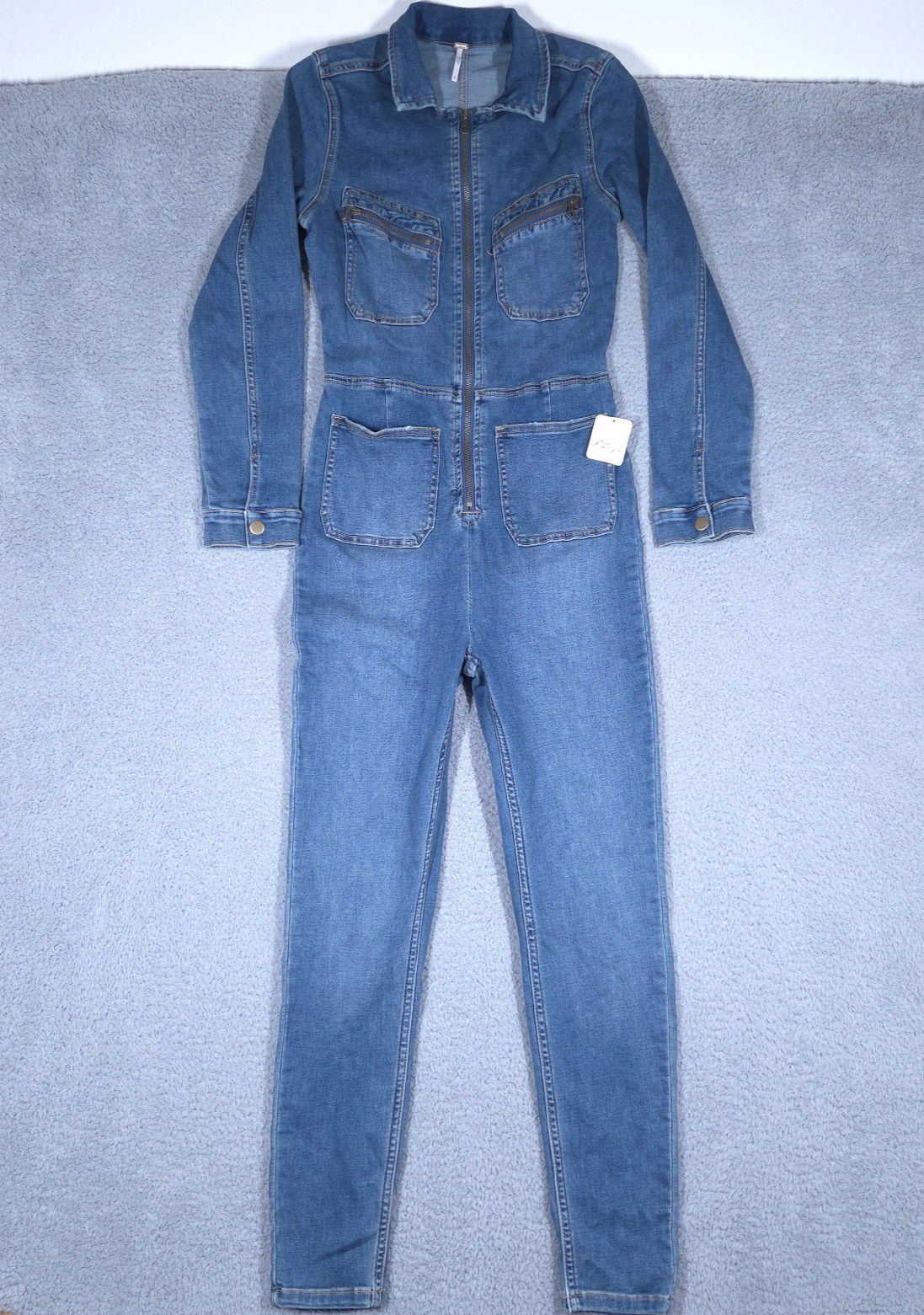 NEW Free People Lennox Jumpsuit Women’s Small Blue Denim Coveralls $148
