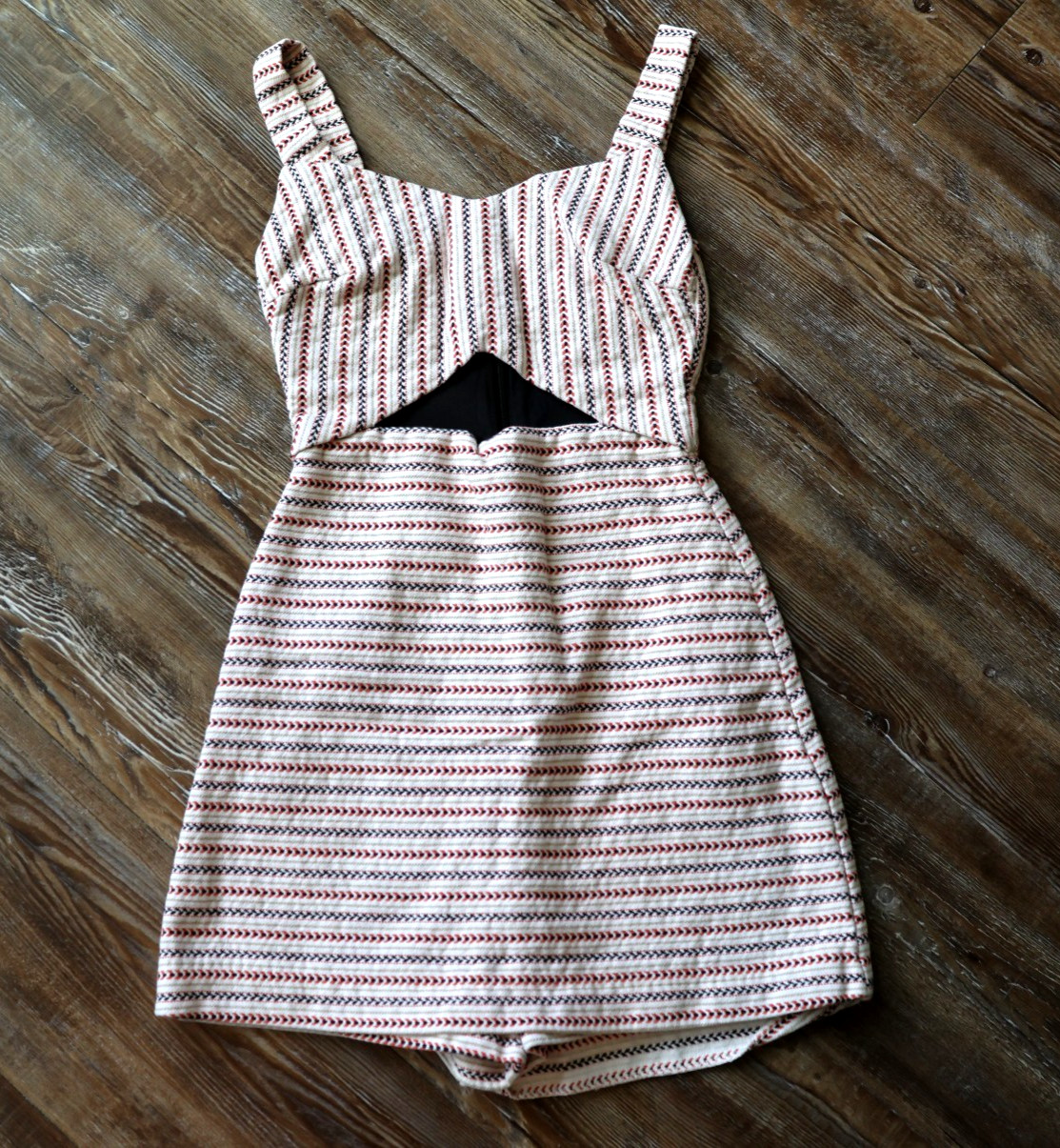 Zara Trafaluc Edgy Babydoll Romper Woven Stripes Front Cutout Festival Womens XS