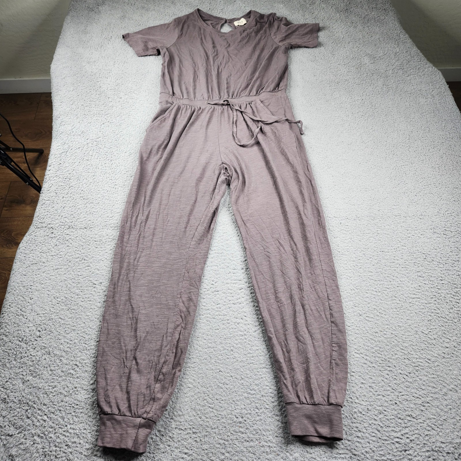 Pact Jumpsuit Womens Medium Gray Organic Cotton Short Sleeve