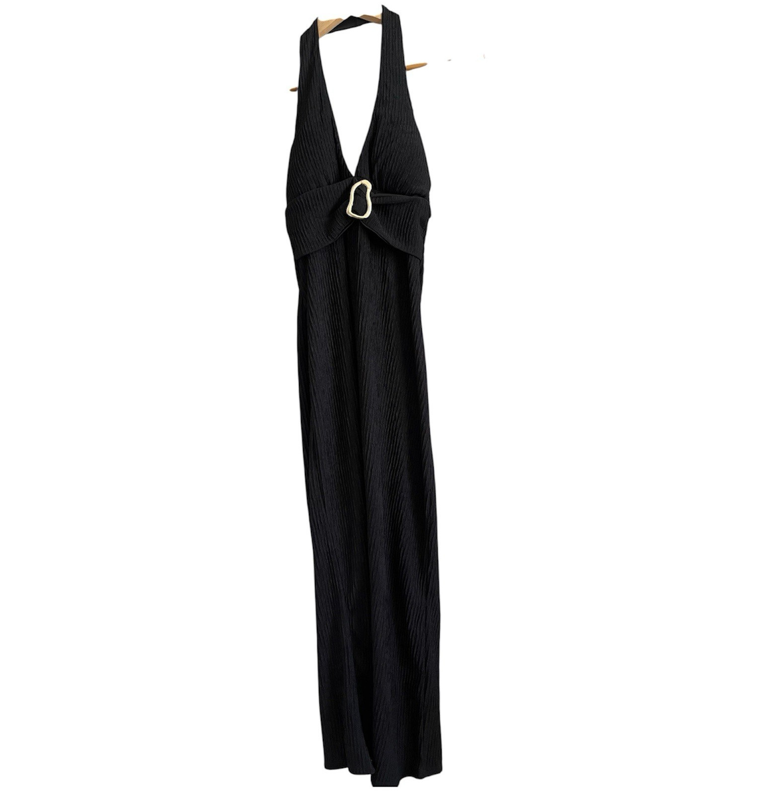 Derek Heart Black Solid Halter Neck Sleeveless Knit Buckle Jumpsuit Women L