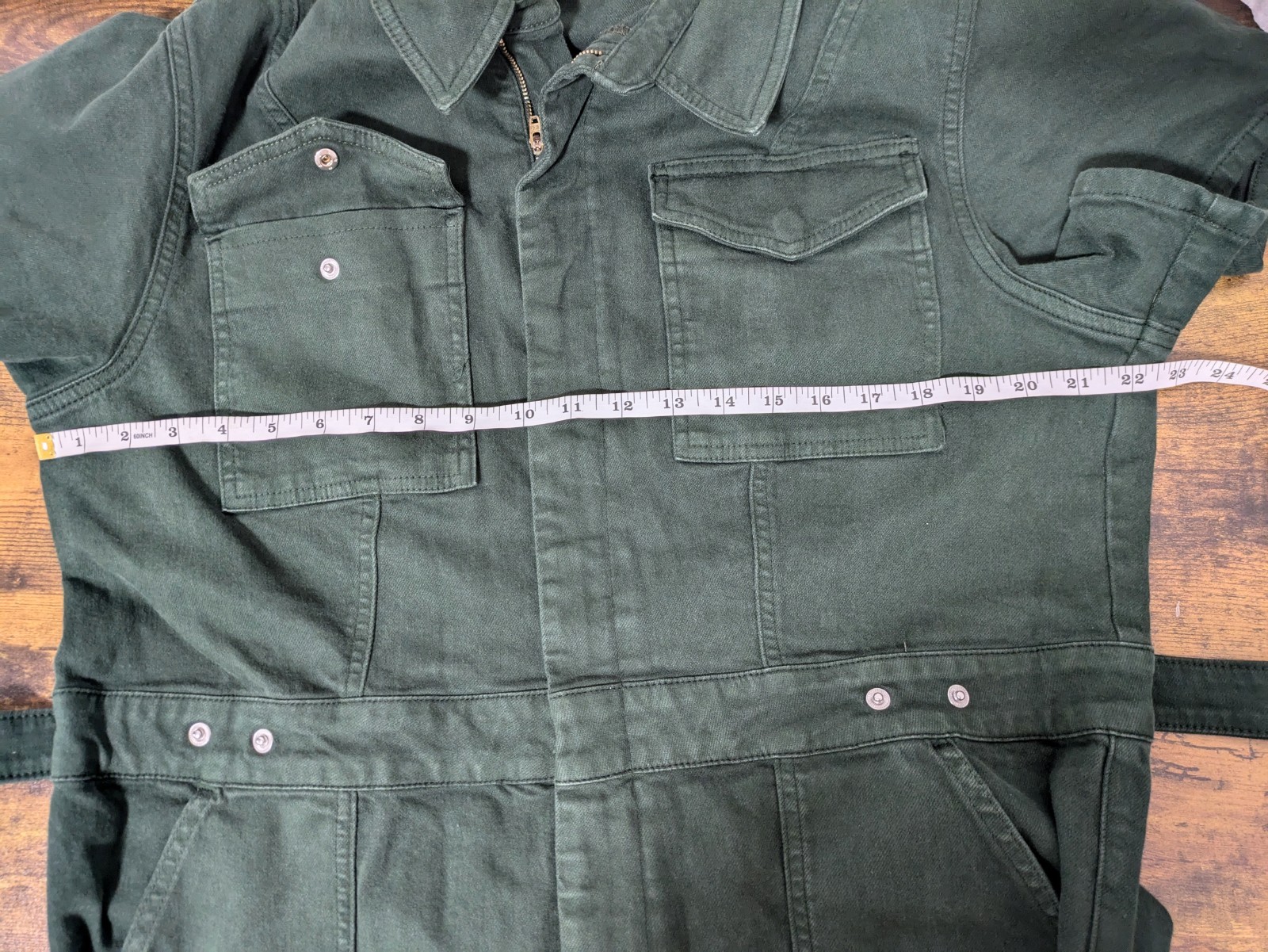 GOOD AMERICAN Womens Denim Jumpsuit Green Sz 3 Stretch Utility Grunge Zipper