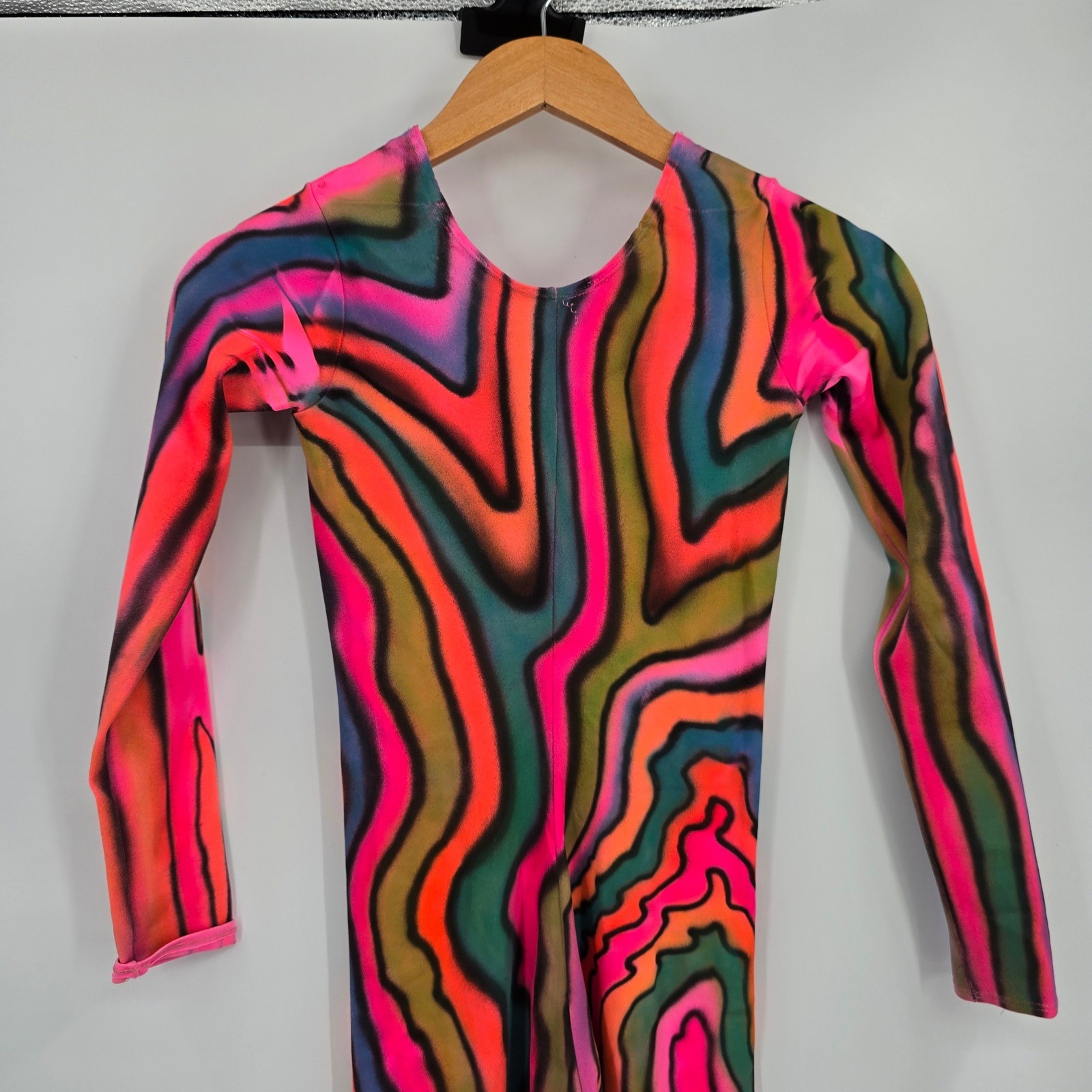 LaMendola Psychedelic Wavy Stripe Long Sleeve Stirrup Unitard Bodysuit Large USA
