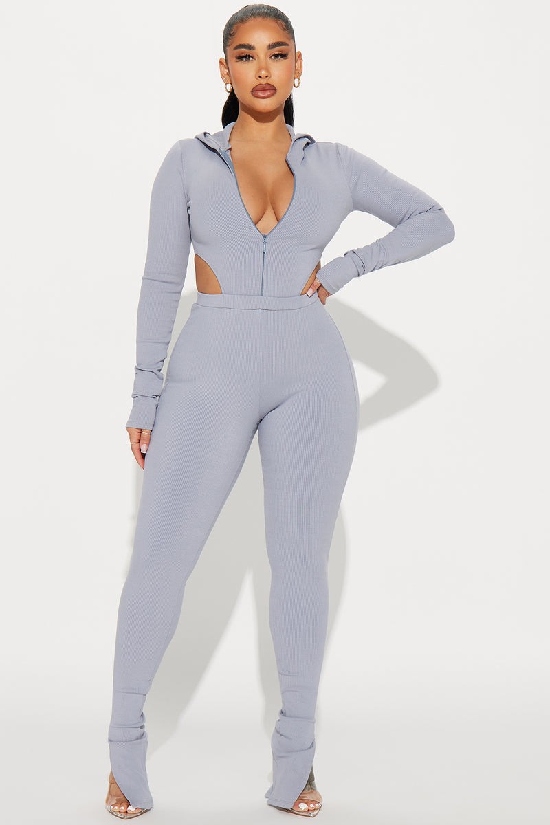 Fashion Nova Alana Snatched Jumpsuit Slate Grey Size Large New With Tags