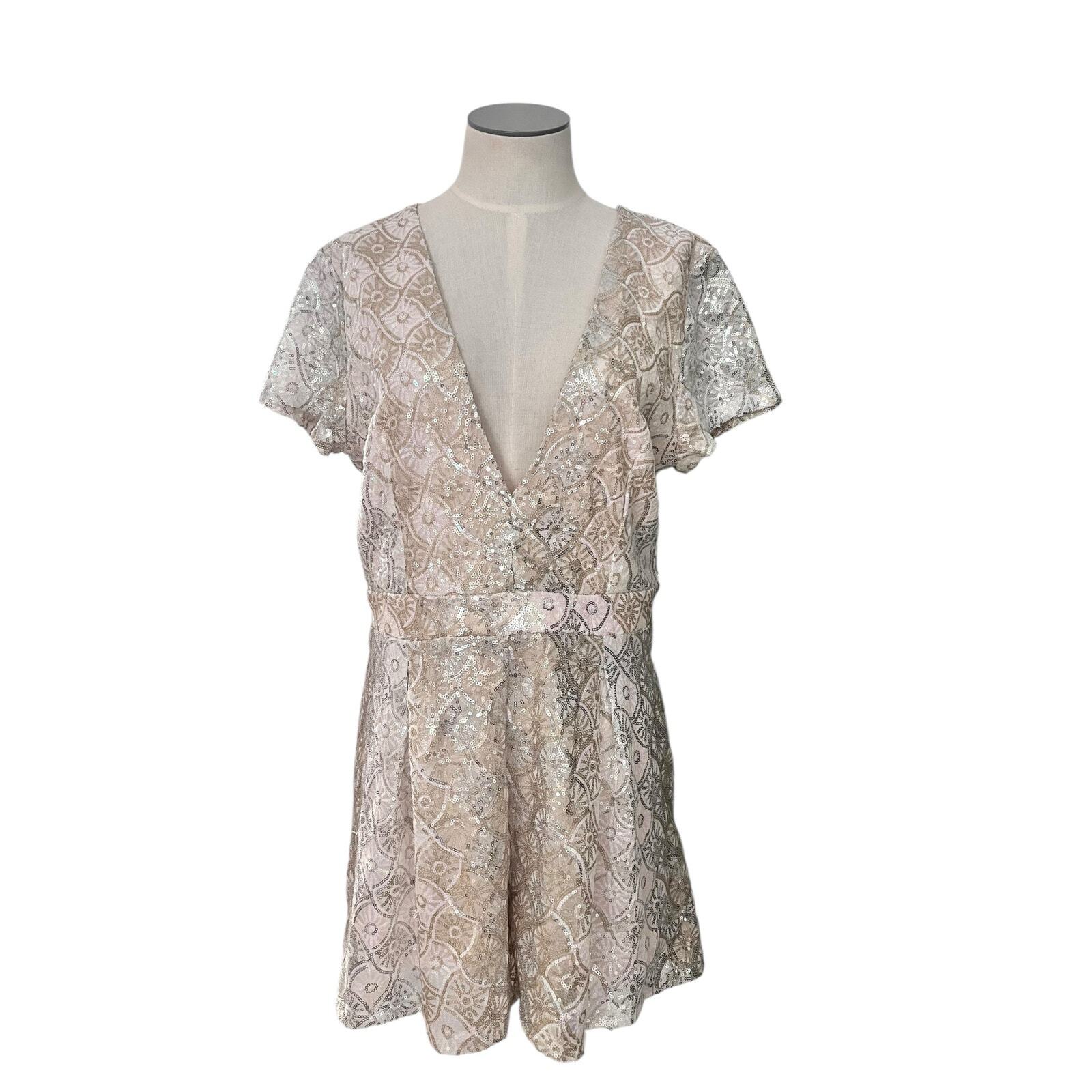 4SI3NNA Womens Elegant Sequin Short Sleeve Formal Holiday Party Romper Sz L
