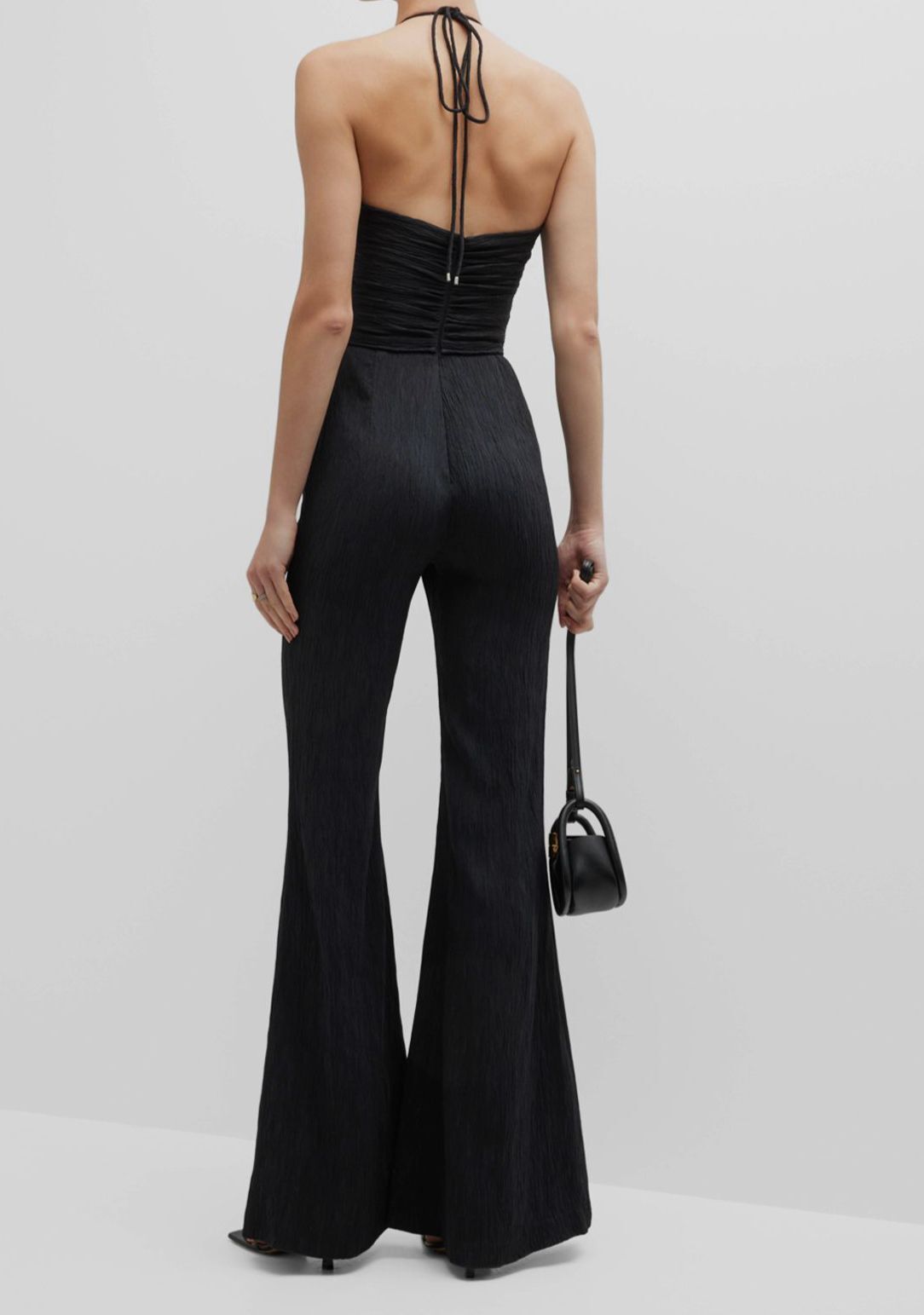 $695 Alexis Women’s Black Jada Keyhole Halter Wide-Leg Jumpsuit Size M