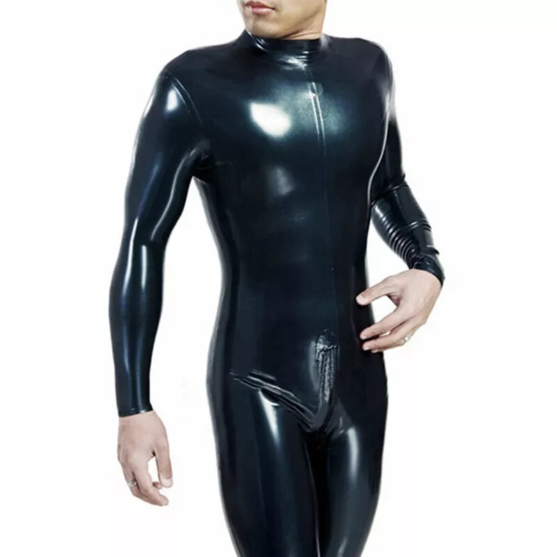 Men Latex Catsuit Rear 3 Way Zipper Classic Rubber Bodysuit Customized 0.4mm