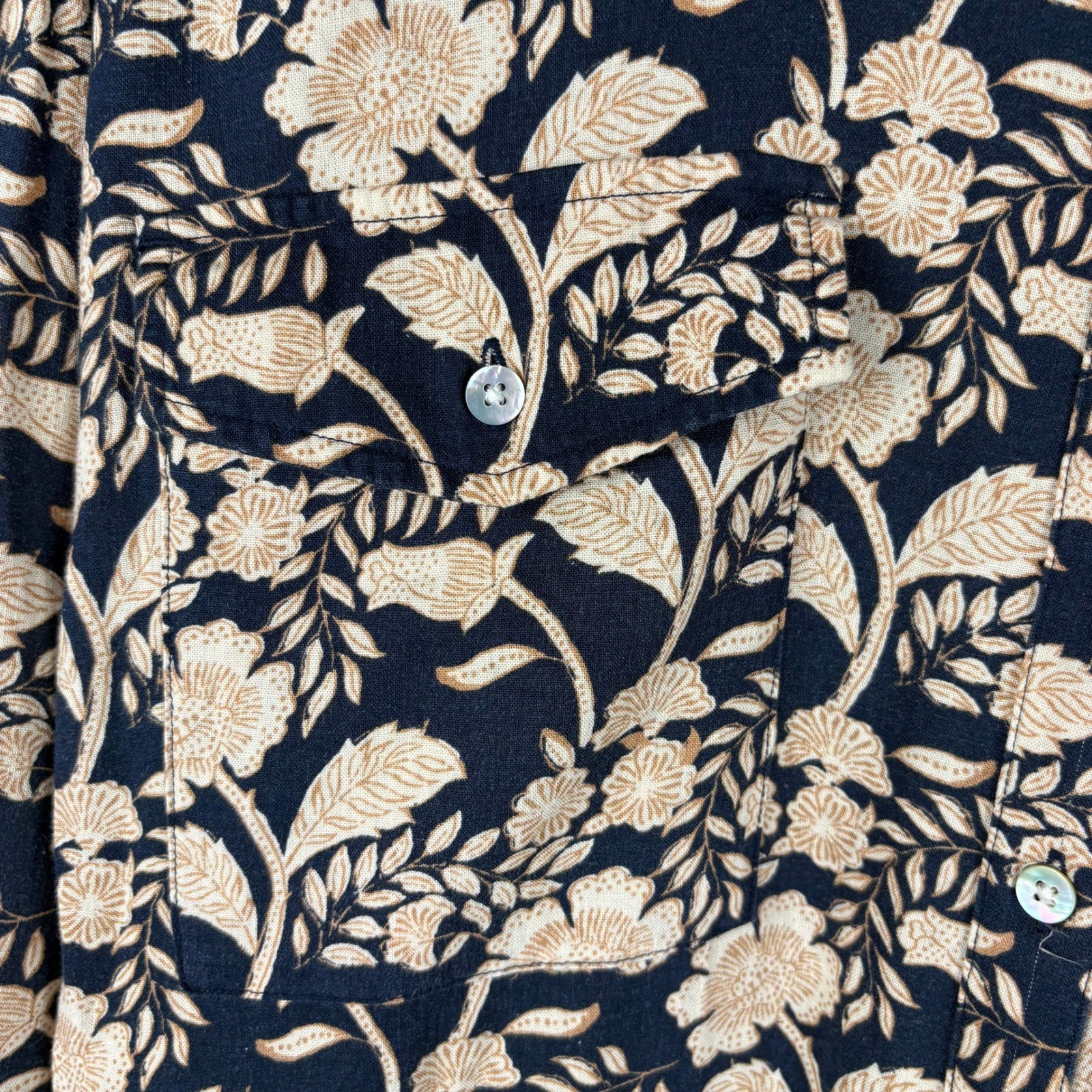 Faherty Savoie Linen Jumpsuit Navy Floral Long Sleeve Boho Coastal Resort Size L