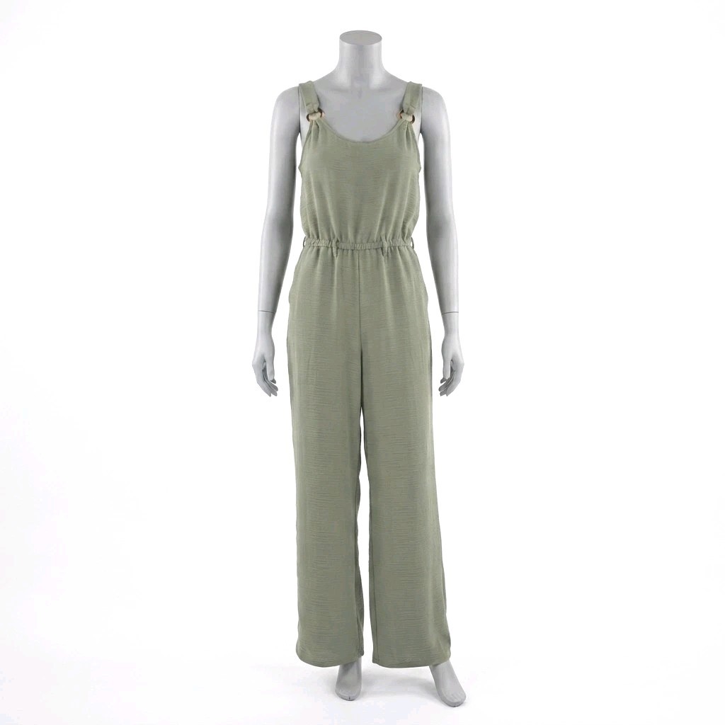 Derek Heart Womens Jumpsuit Medium Olive Green Sleeveless Wide Leg Ring Detail