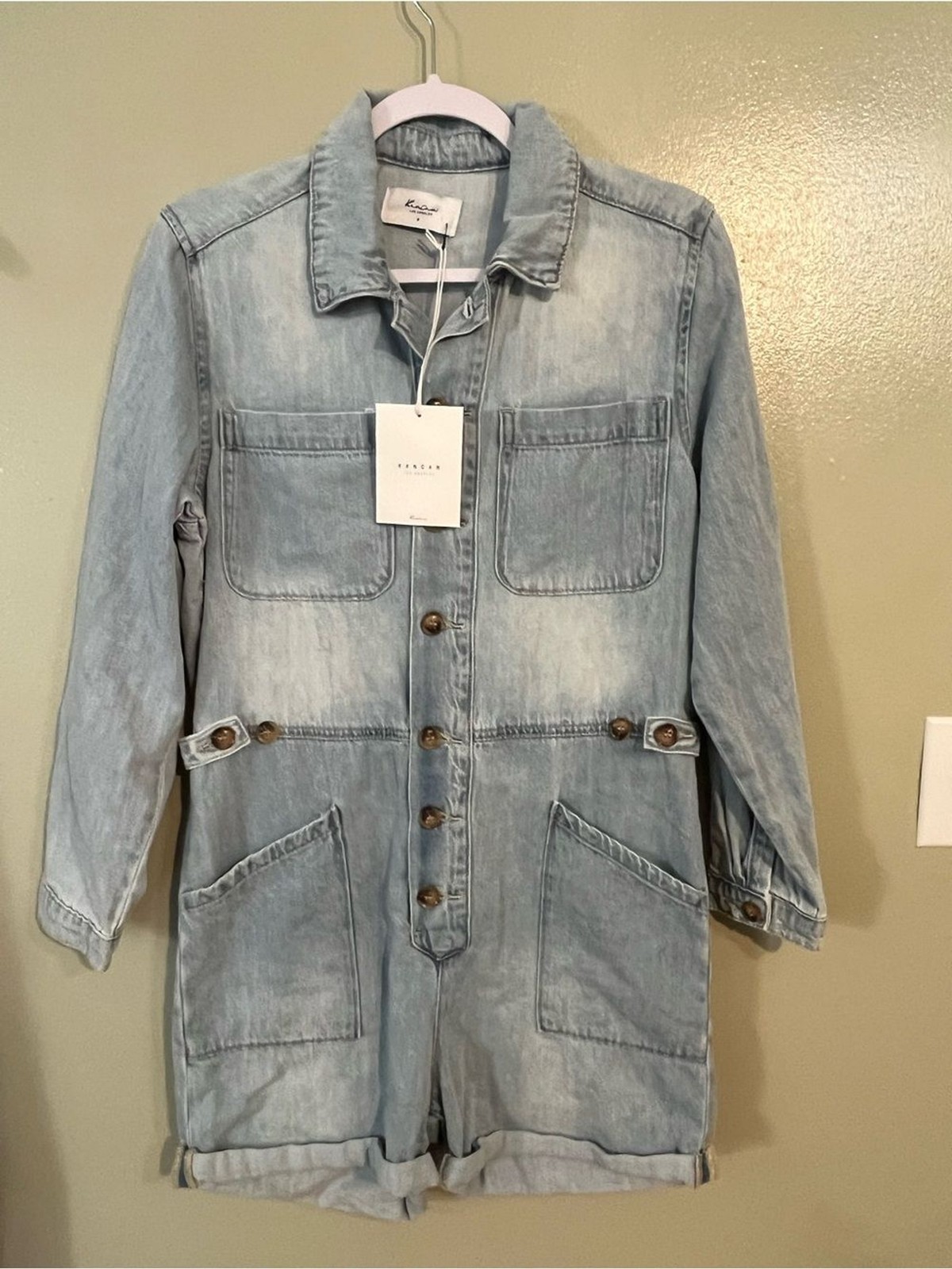 KanCan Light Wash Denim Utility Jacket Romper Cotton S NWT