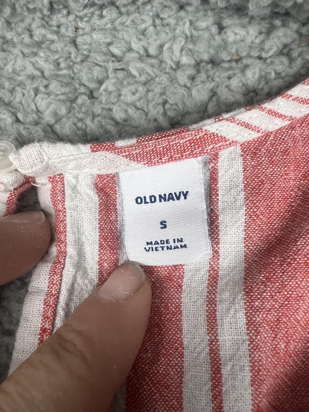 Old Navy Jumpsuit Womens Small Red White Stripe Linen Blend V Neck Wide Leg