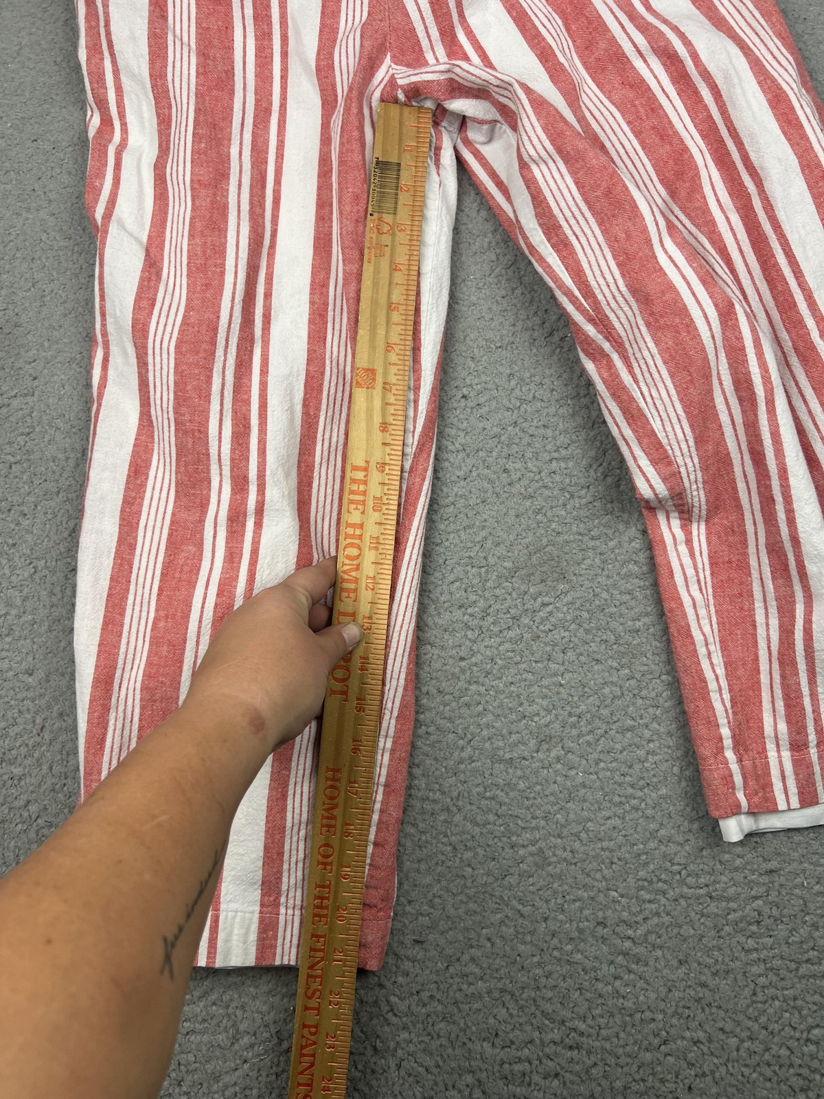 Old Navy Jumpsuit Womens Small Red White Stripe Linen Blend V Neck Wide Leg