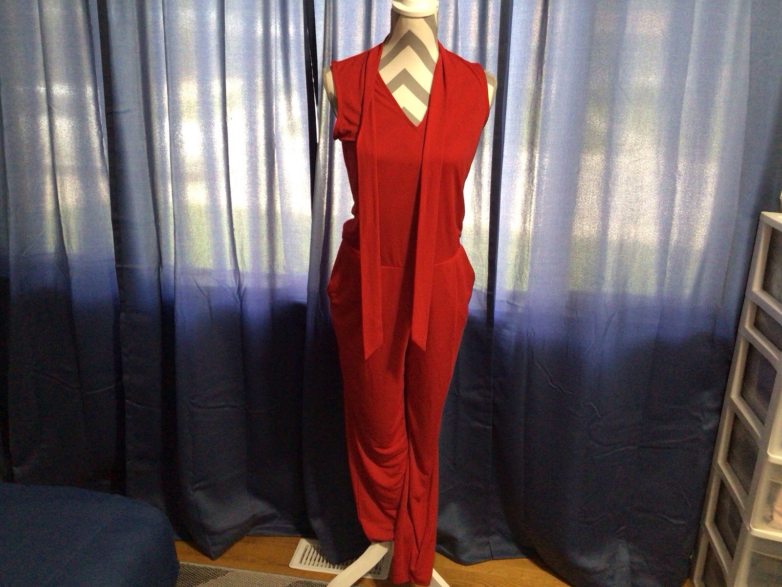 Ralph Lauren Red Vneck Sleeveless Pockets Neck Tie Back Zip Pants Jumper S