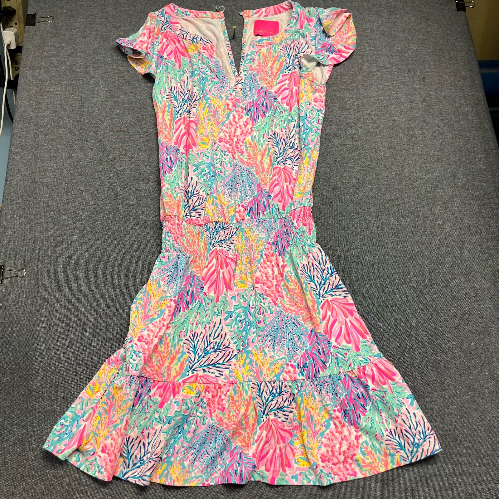 Lilly Pulitzer Womens Donna Romper Size XS Multicolor Coral Reef Smocked Flutter