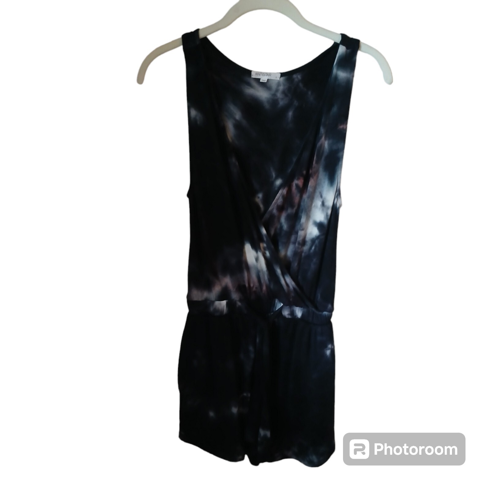 Antistar Women’s Black Tie Dye Romper With Wrap Top And Tie Waist Size S