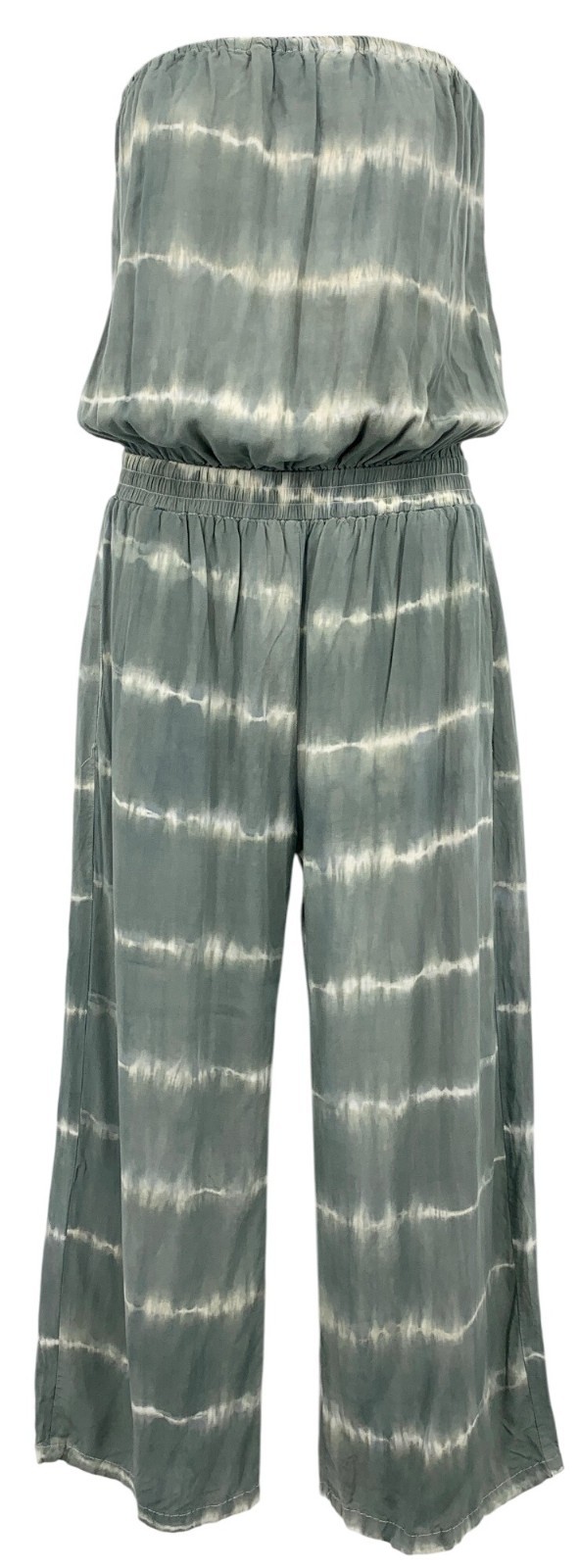 Ava Sky Women Strapless Jumpsuit Size Small S Tie-Dye Green Wide Leg Casual EUC