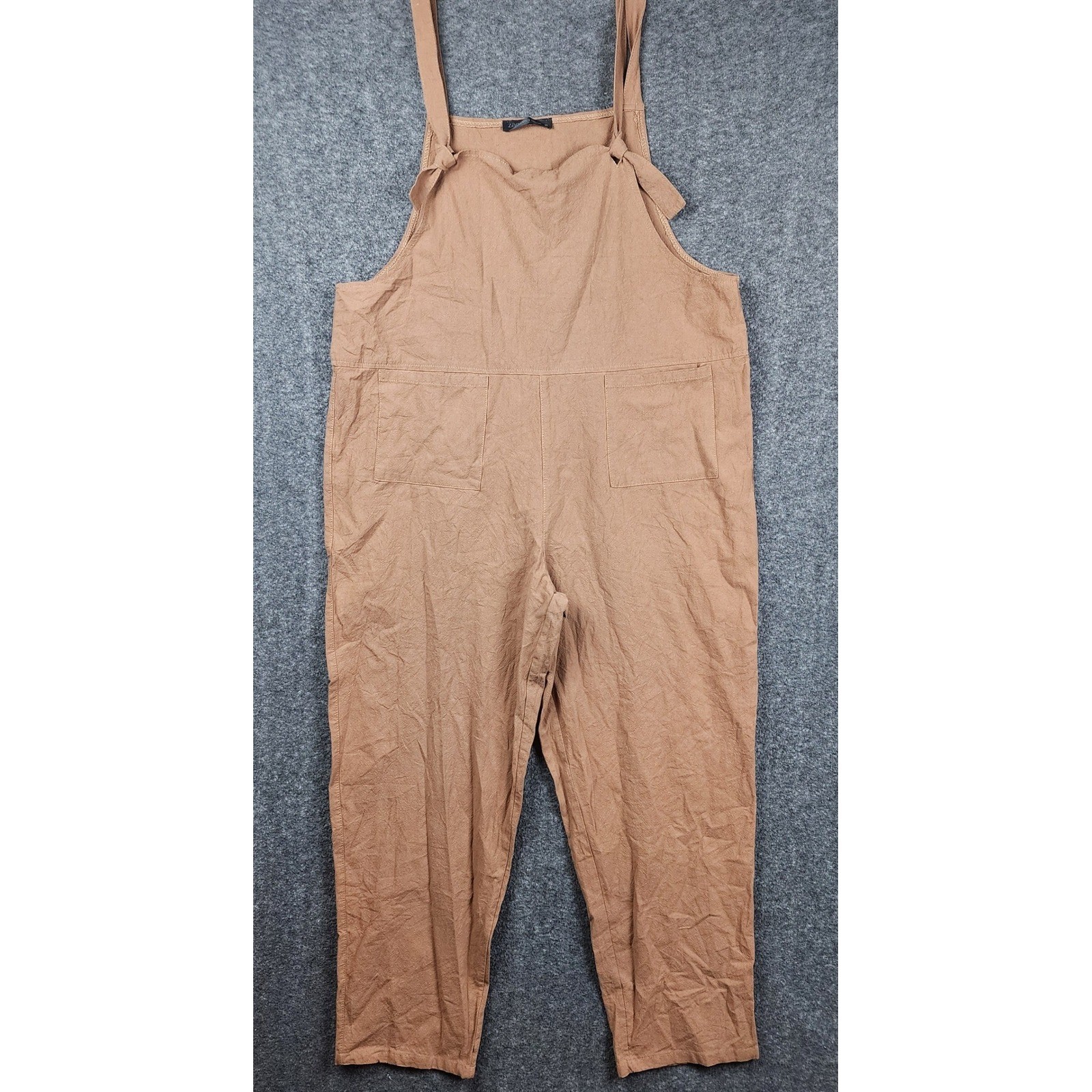 Zanzea Overalls Women XL Brown Tie Shoulder Wide Leg Casual Boho Dungarees