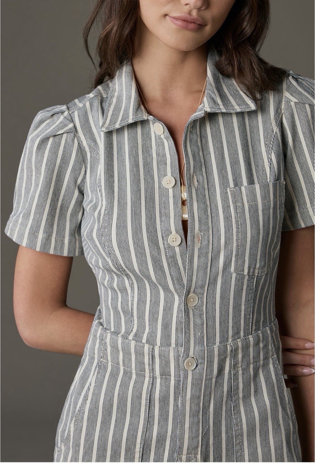 Anthropologie Pilcro Women’s The Kit Utility Romper Blue Motif Size US 14