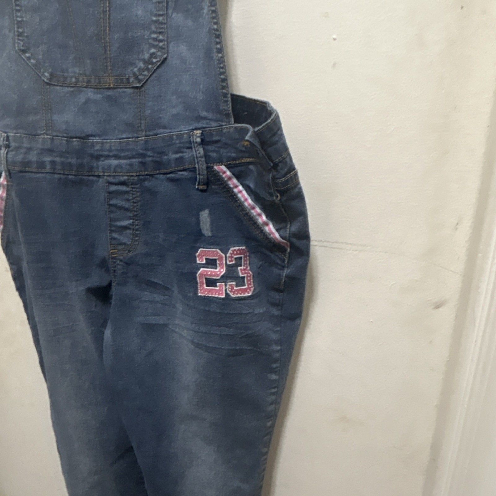 Hybrid Company Women’s Blue Denim Overall Size 13 Embroidered Button