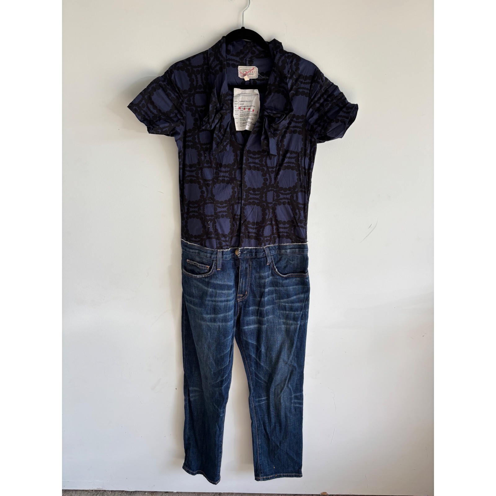 Current/Elliott x Marni The Boyfriend Overall Jumpsuit Blue Denim Print Size 1