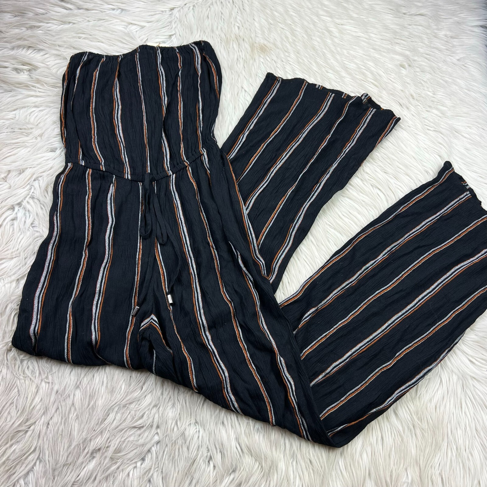 NWT Nordstrom Elan Women’s XS Black Stripe Strapless Wide Leg Jumpsuit Boho