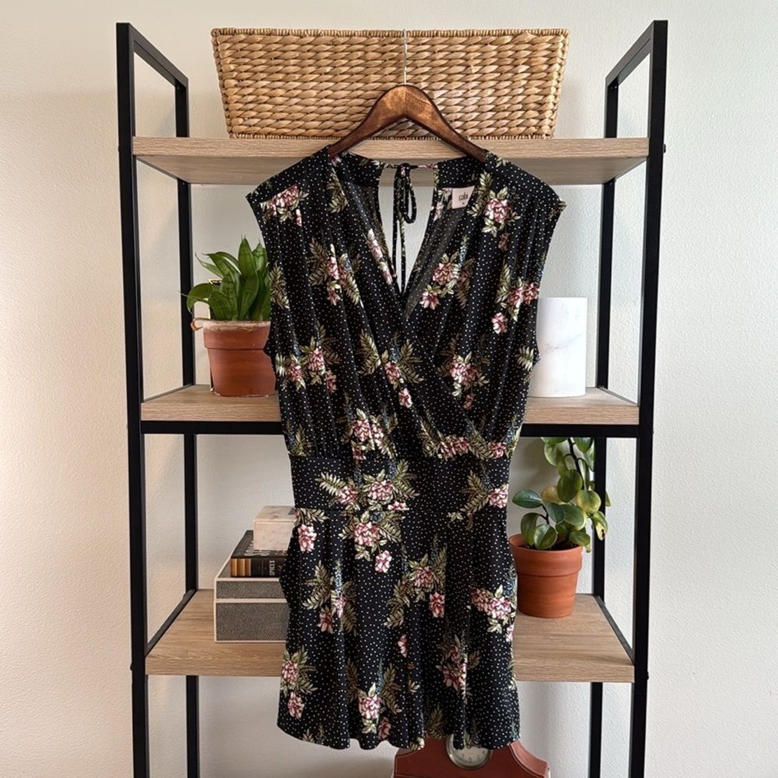CAbi Runaround Floral Romper Black with White Polka Dot, Style 5608, M