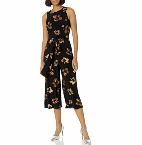 Tommy Hilfiger Printed Jersey Cropped Jumpsuit Tie Waist Size 4 NEW $129