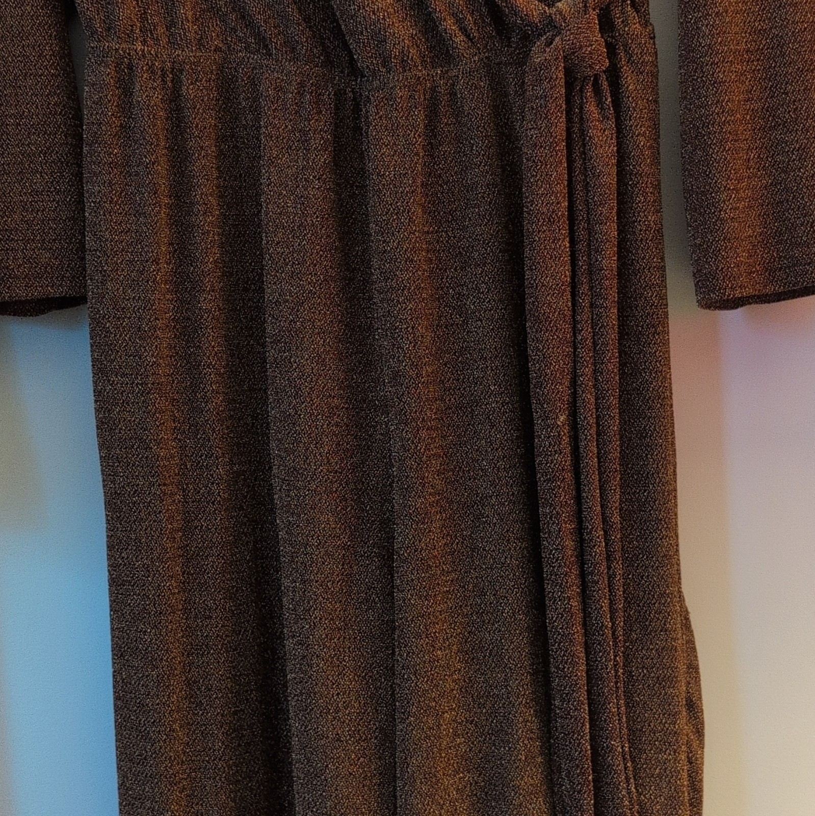 SOLID & CHIC Women’s XL Wrap Jumpsuit Brown Gold Metallic Long Sleeve Tie Knit