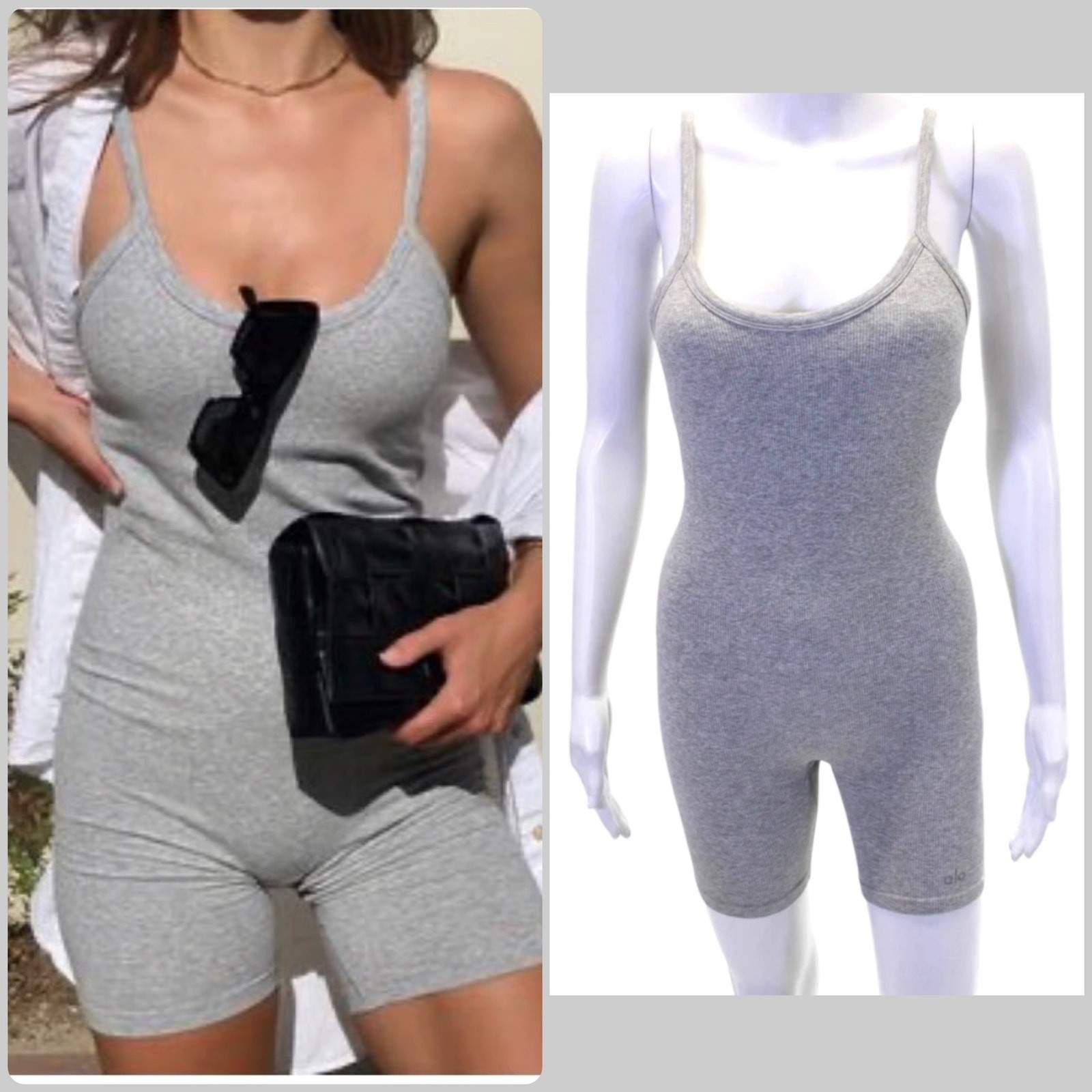 Alo Yoga Seamless Ribbed Mellow Athletic Heather Grey Bodysuit Romper S