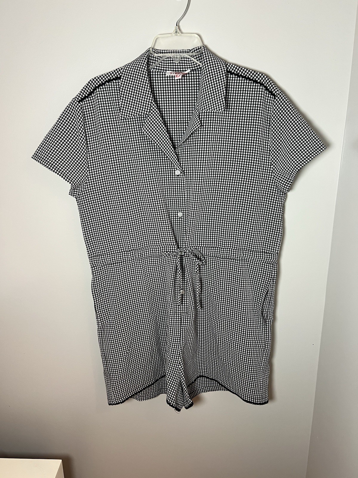 Solid & Striped Estelle Gingham Seersucker Embroidered Trim Romper Size Large