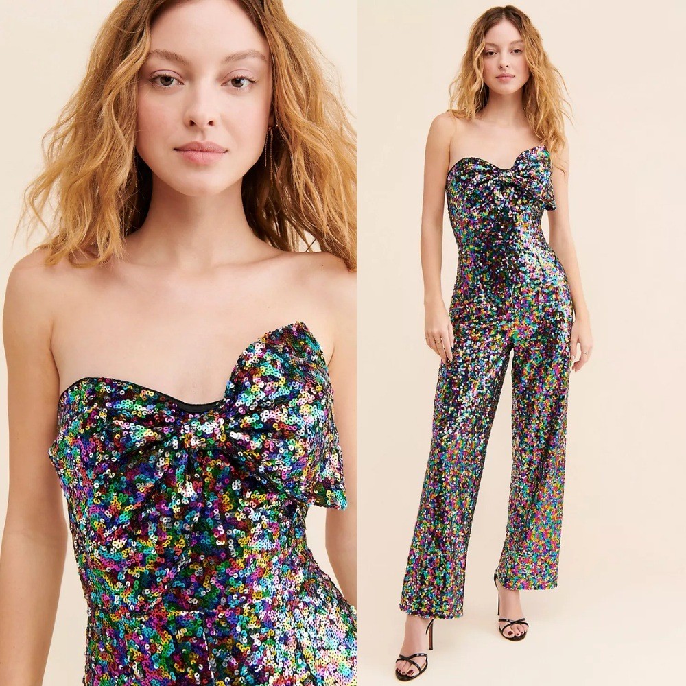 NWT Anthropologie Hutch Bow-Front Sequined Jumpsuit 6