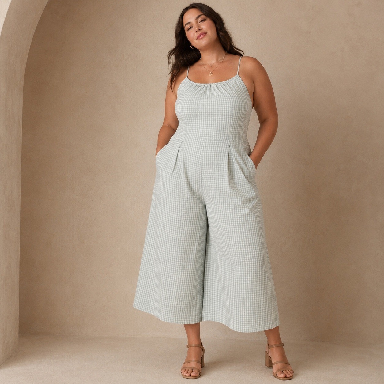 Gal Meets Glam Jumpsuit Mint Green Gingham Tie Back Wide Leg Stitch Fix 12
