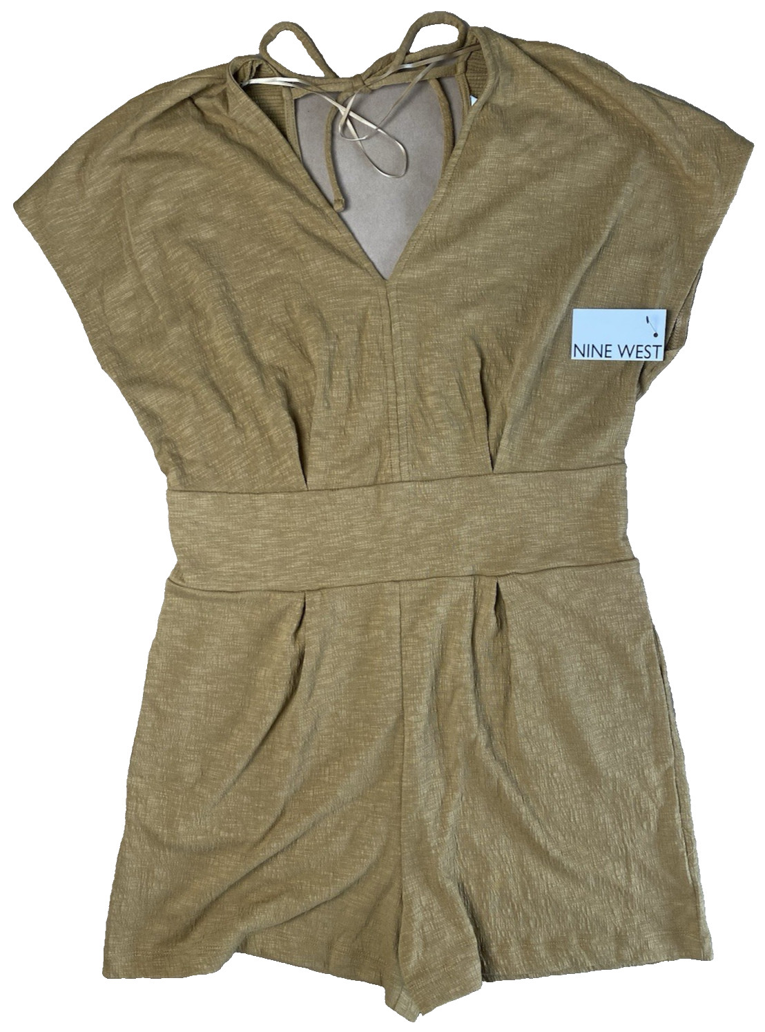 Nine West L Large Alder Wood Brown V-Neck Short Sleeve Casual Romper