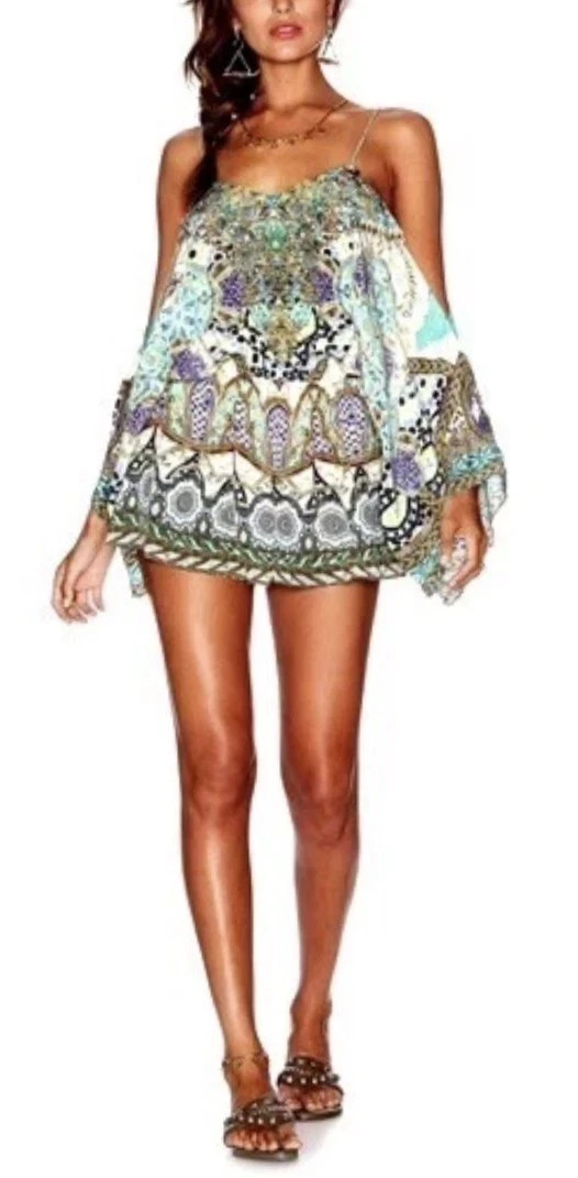 CAMILLA Meet Me In Casablanca Playsuit Romper MEDIUM Drop Shoulder Silk boho