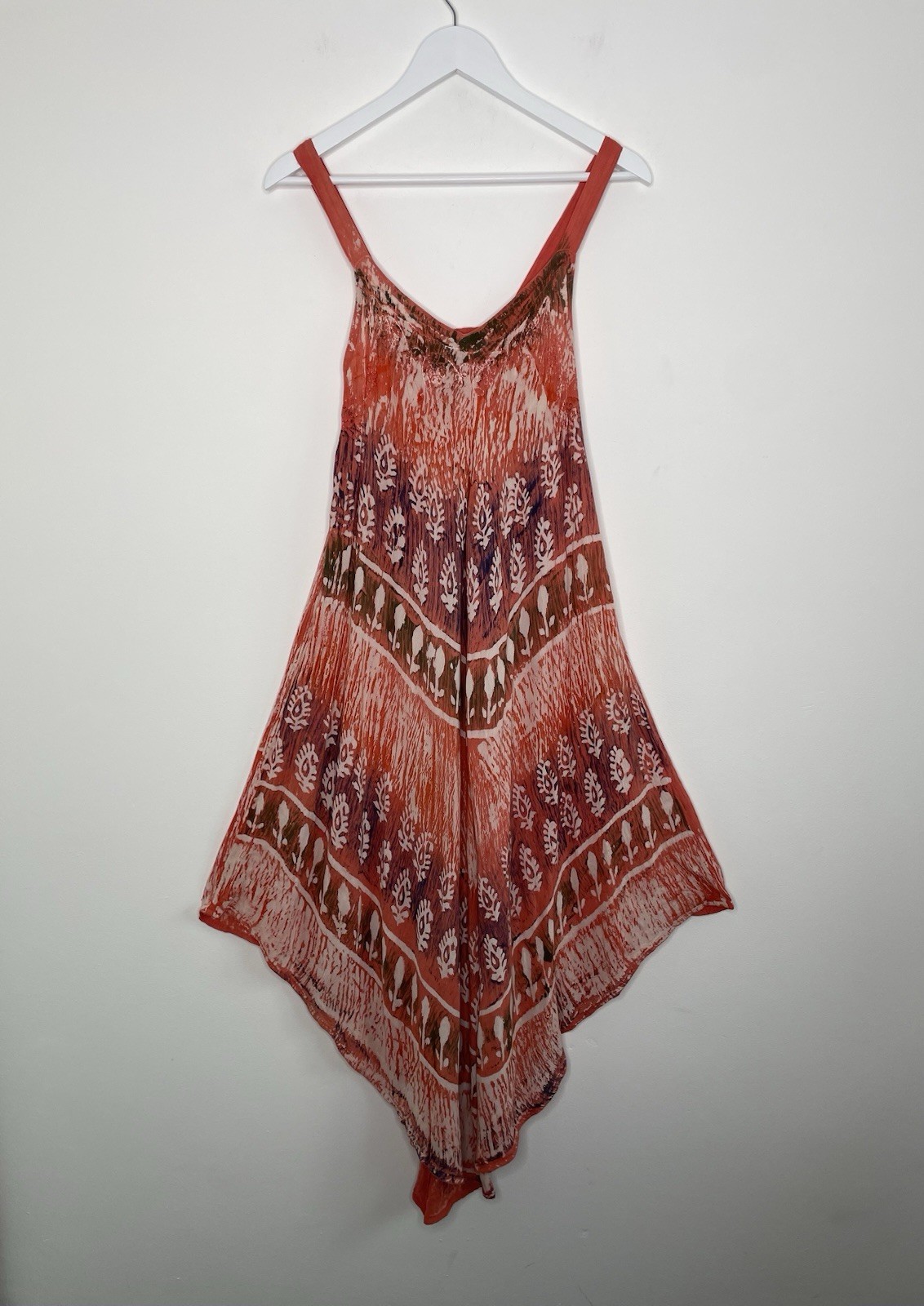 NWT Mitzy Block Print Jumpsuit Wide Leg Crop Hanky Hem Flowy Boho Gypsy Harem S