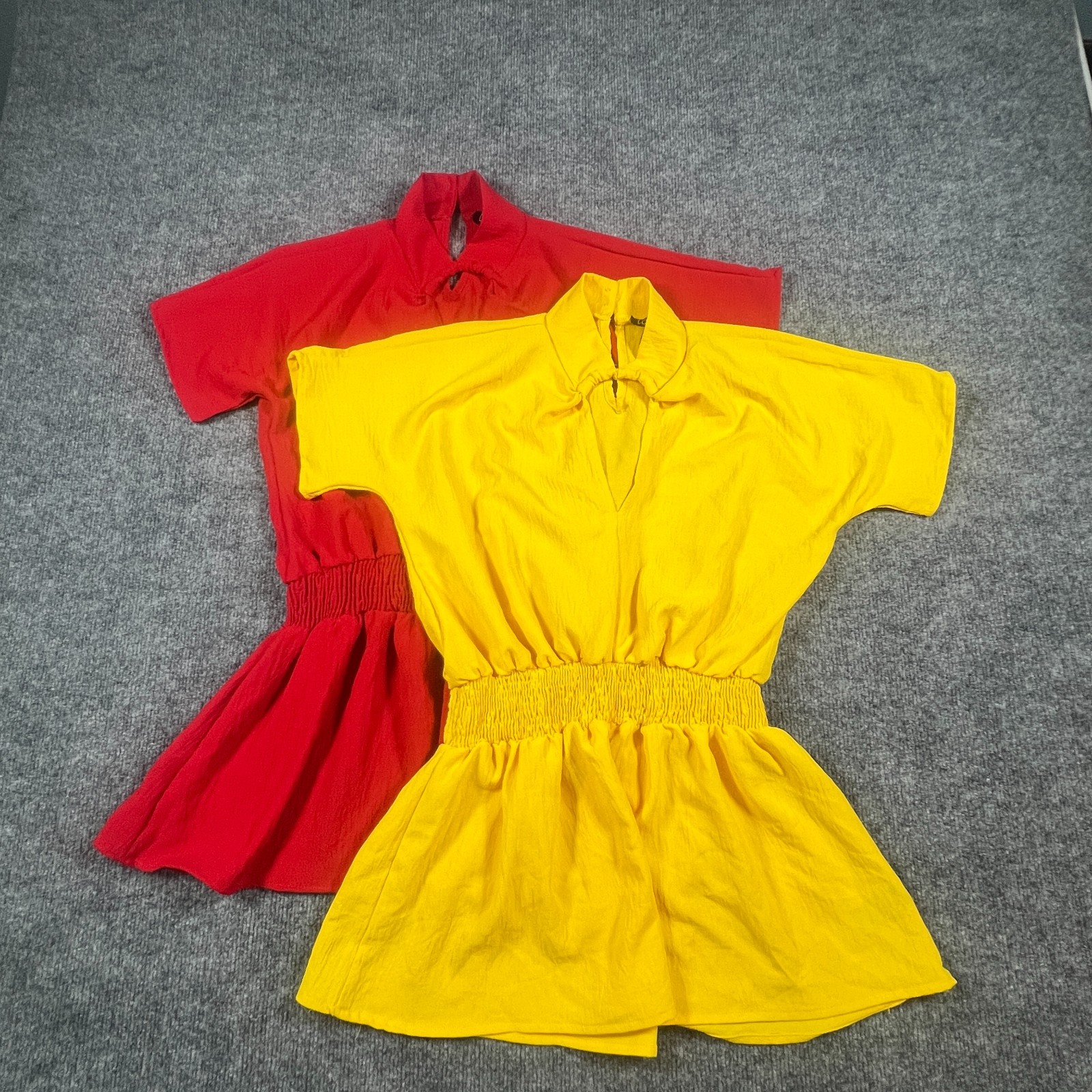 Set Of 2 Love Cinched Waist Rompers Womens Small Multicolor Keyhole Back V Neck