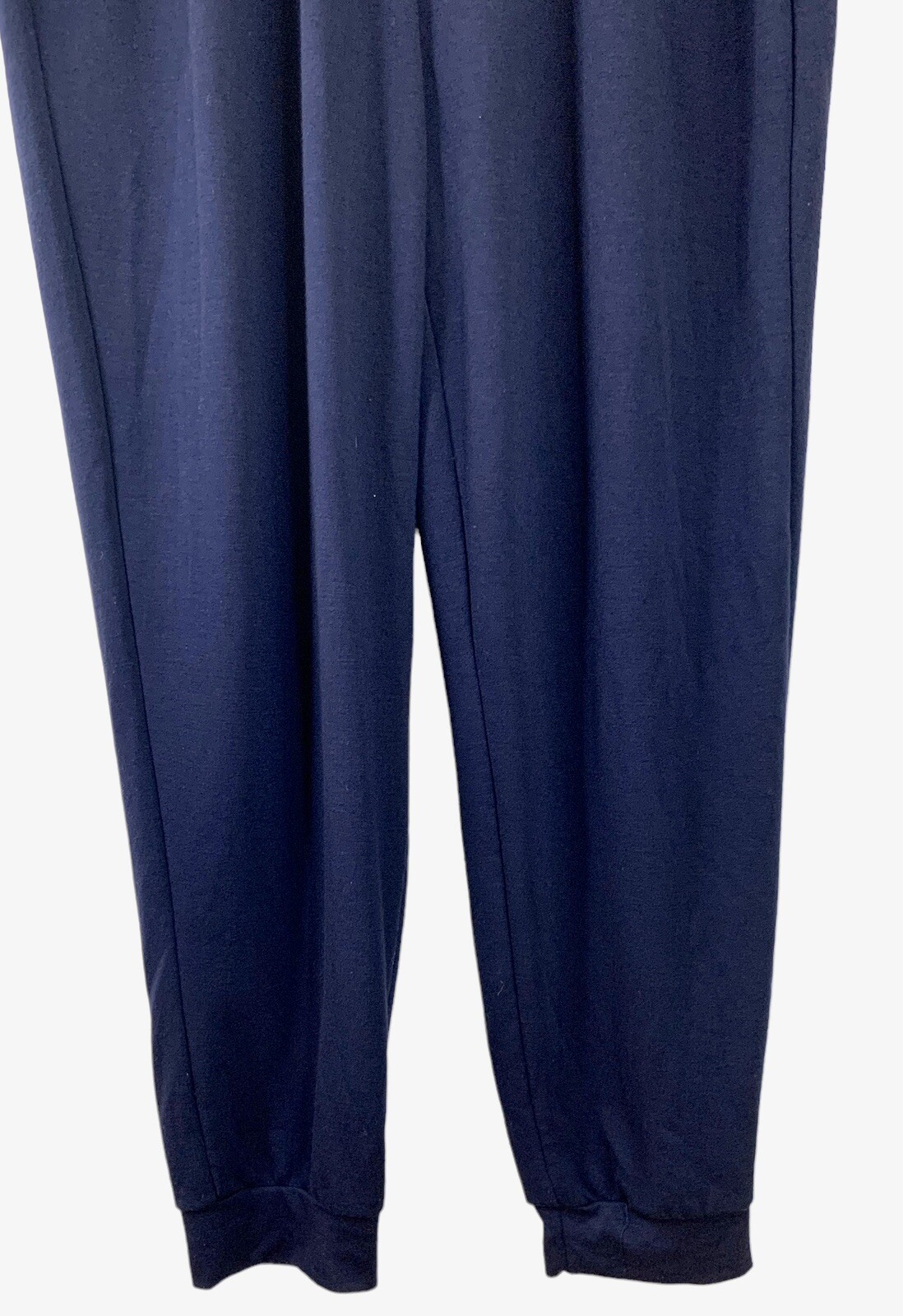 Cable & Gage Woman’s Sz-L Blue Jumpsuit Stretch Jersey Knit Drawstring Waist