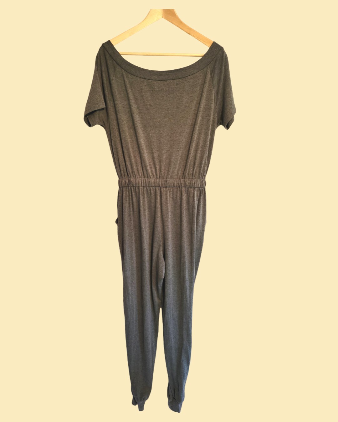 Womens Drawstring Lounge Jumpsuit romper Gray One Piece Jersey Tapered Leg S