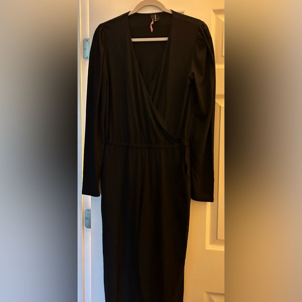 BOBI Revolve Women’s Black Drape Front Size Med Modal Surplice Jumpsuit