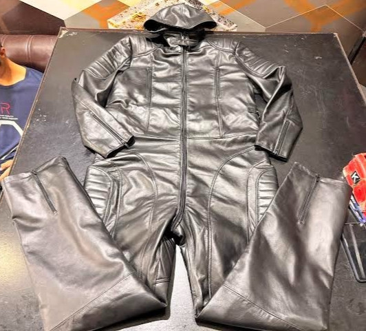 Men’s Black Leather Jumpsuit With Hood In Genuine Lambskin Leather Full Suit