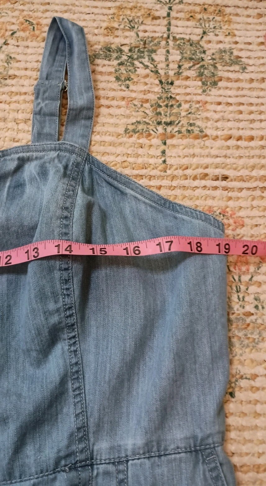 Vince Camuto Chambray Wide Leg Jumpsuit 1X Button Front Adjustable Straps
