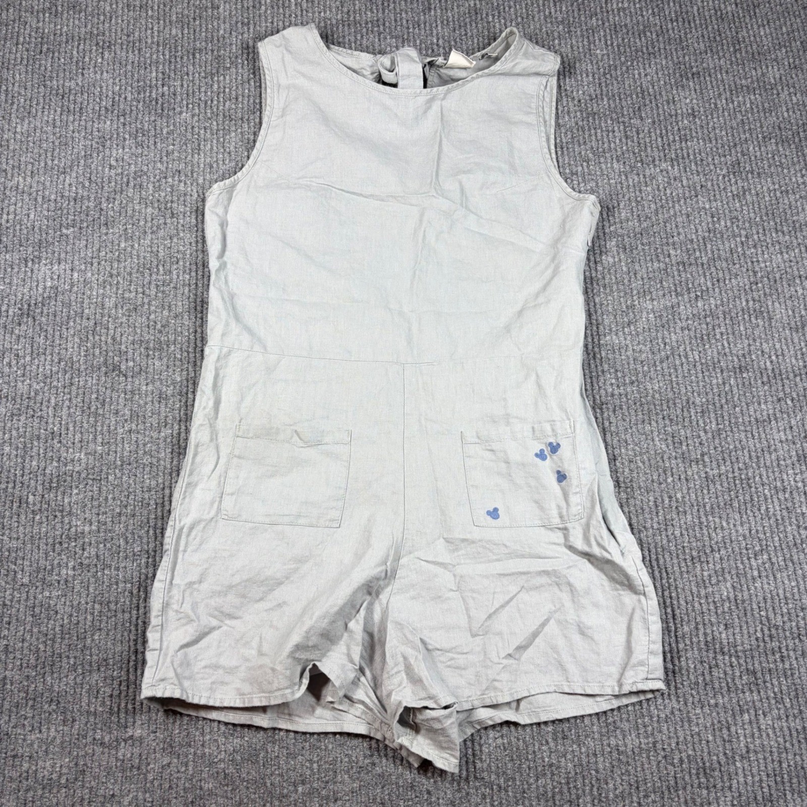 Junk Food Disney Romper Womens S Mickey Mouse Gray Sleeveless Linen Blend