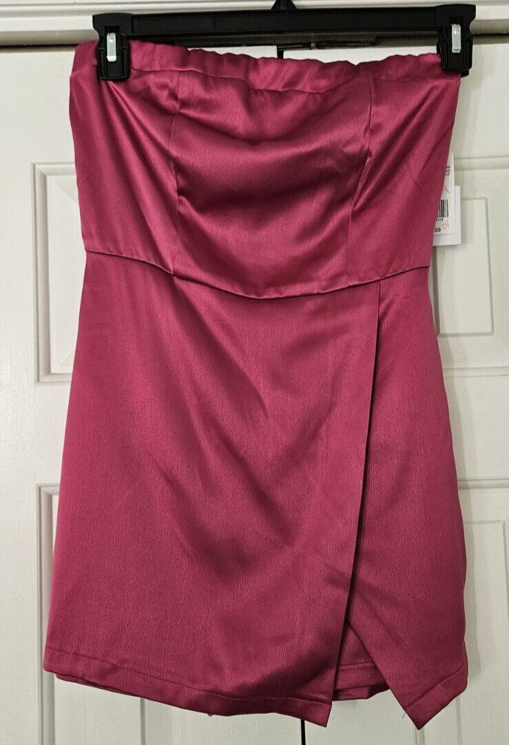 New ORIGINALITY Hot Pink Satin Strapless Shorts Dress Romper, Size L NWT (39)