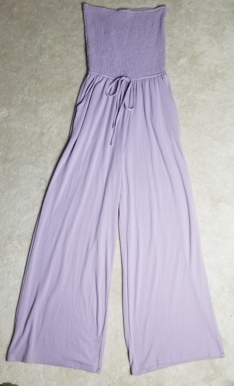 Zenana Jumpsuit M Wide Leg Smocked Top Lavender Pockets Soft Comfortable