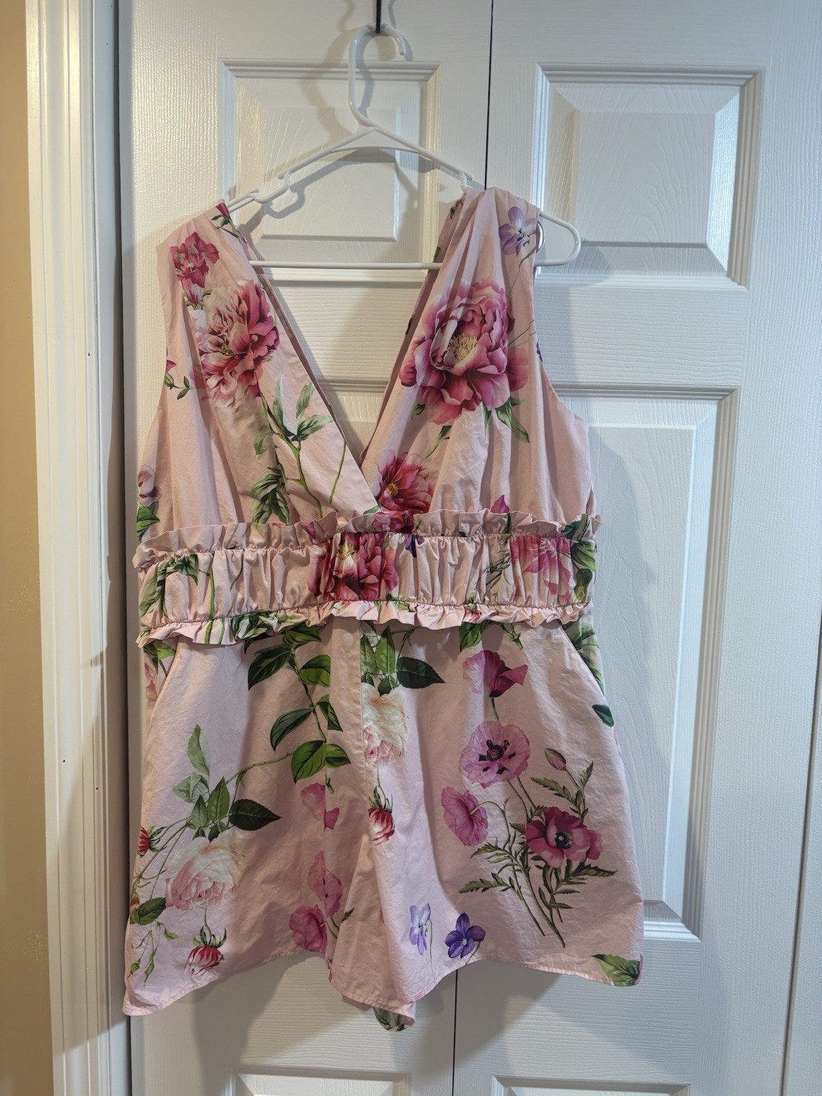 Express Pink Floral Sleeveless Romper XL Garden Party Cottagecore