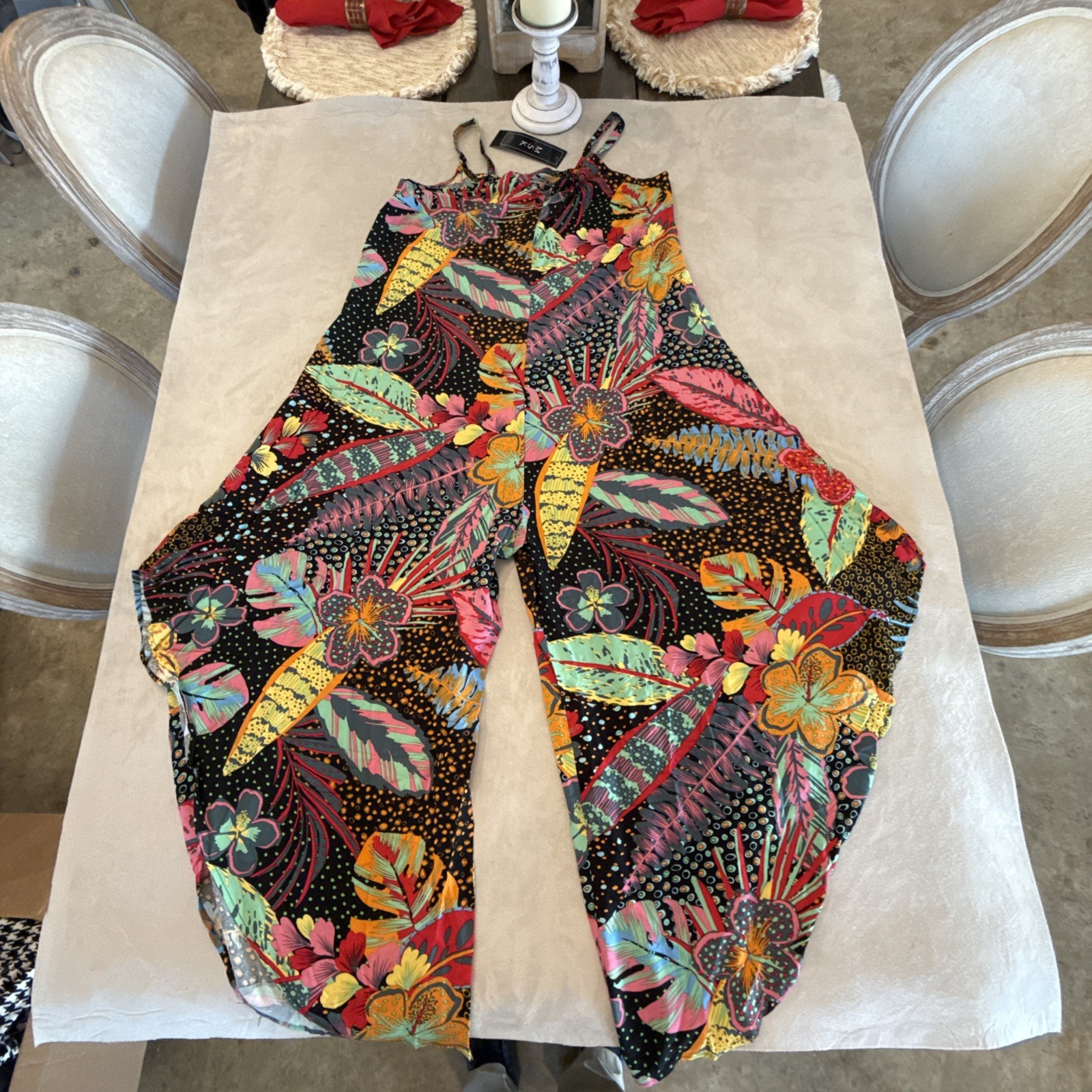 Msk Women Jumpsuit Med Multicolor Floral Print Wide Leg Square Neckline Summer