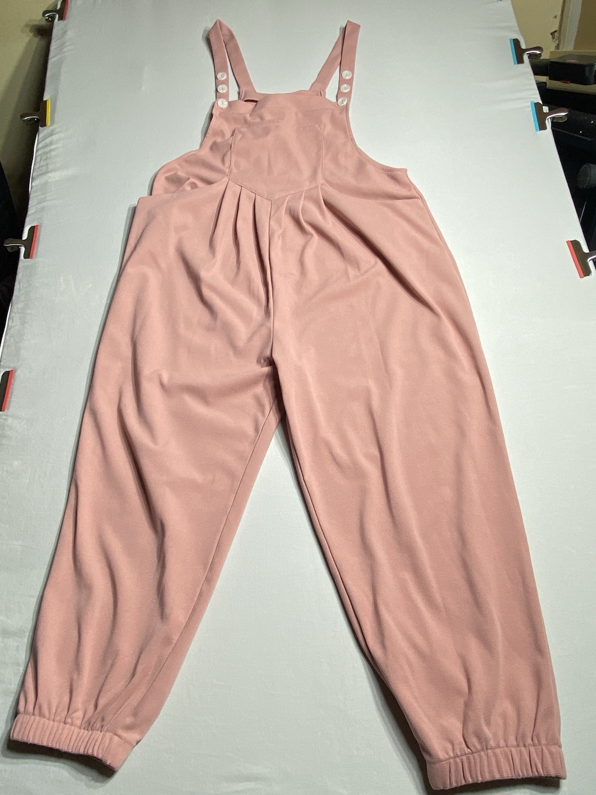 Halara Womens XL Petite Pink Waffle Knit Overall Jumpsuit Bib Jogger Pockets