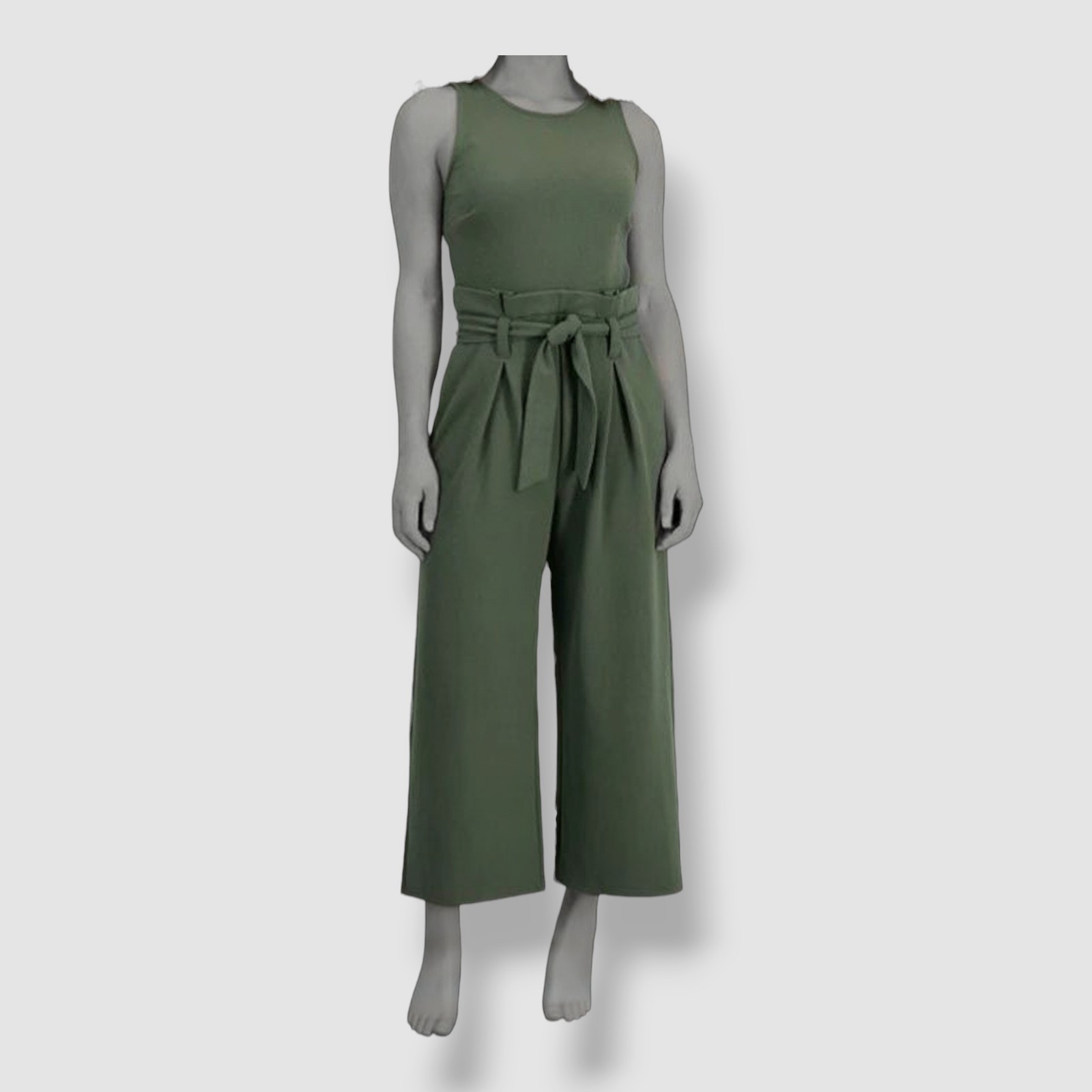 Bar III Womens Green Sleeveless Crewneck Tie-Waist Jumpsuit Petite Size PS