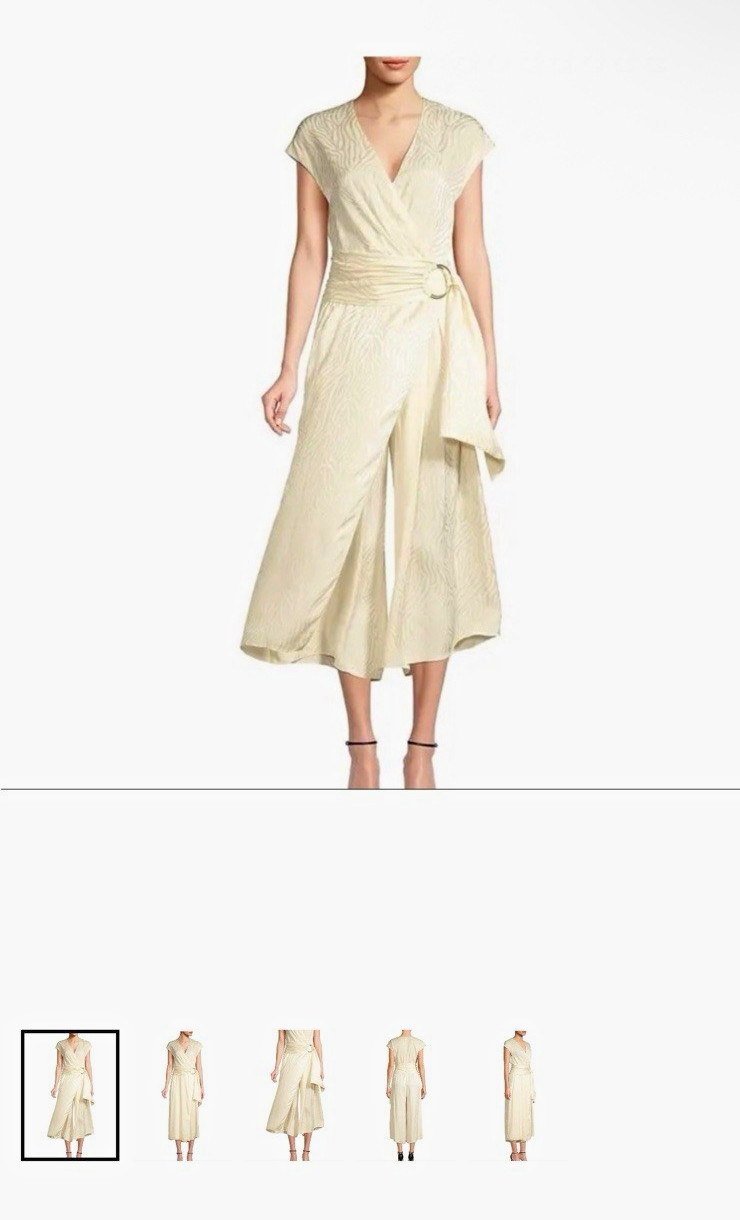JAY GODFREY Ivory Animal Print Satin Wide-Leg V-Neck Belted Jumpsuit 6