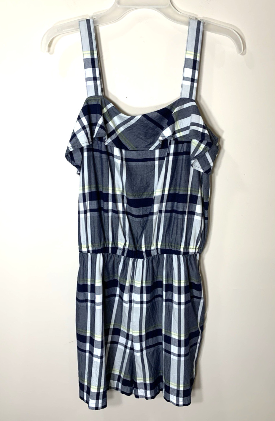 Banana Republic Romper Womens M Blue Plaid Cotton Blend Sunsuit 1 Piece